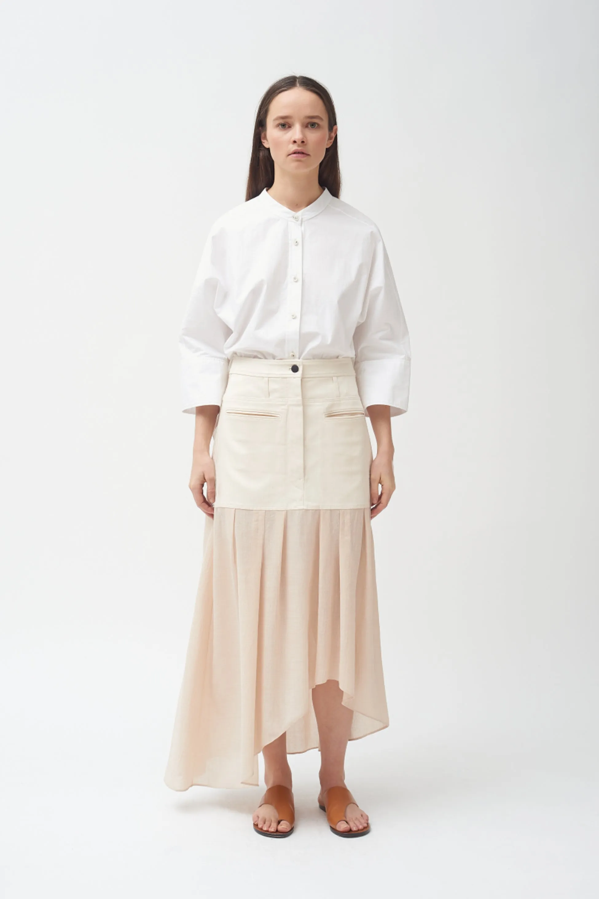 Denim Combo Natural Asymmetric Skirt- BEST SELLER