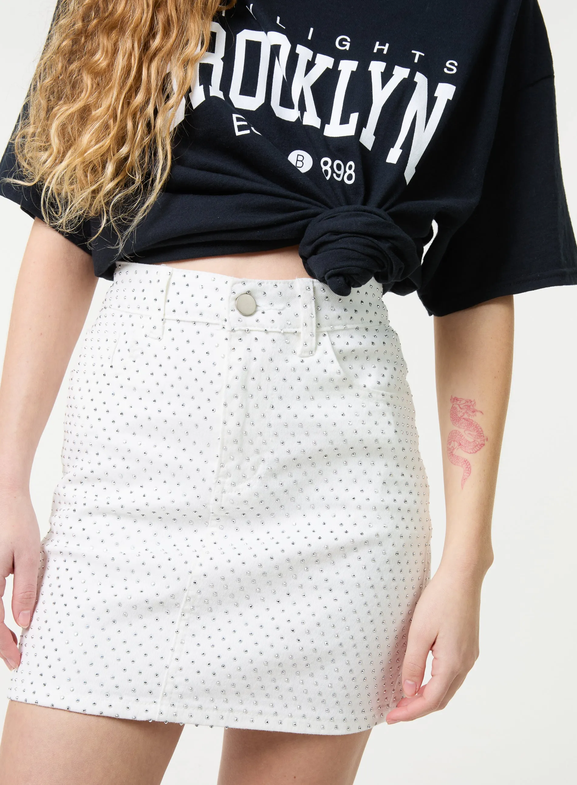 Denim Diamante Mini Skirt