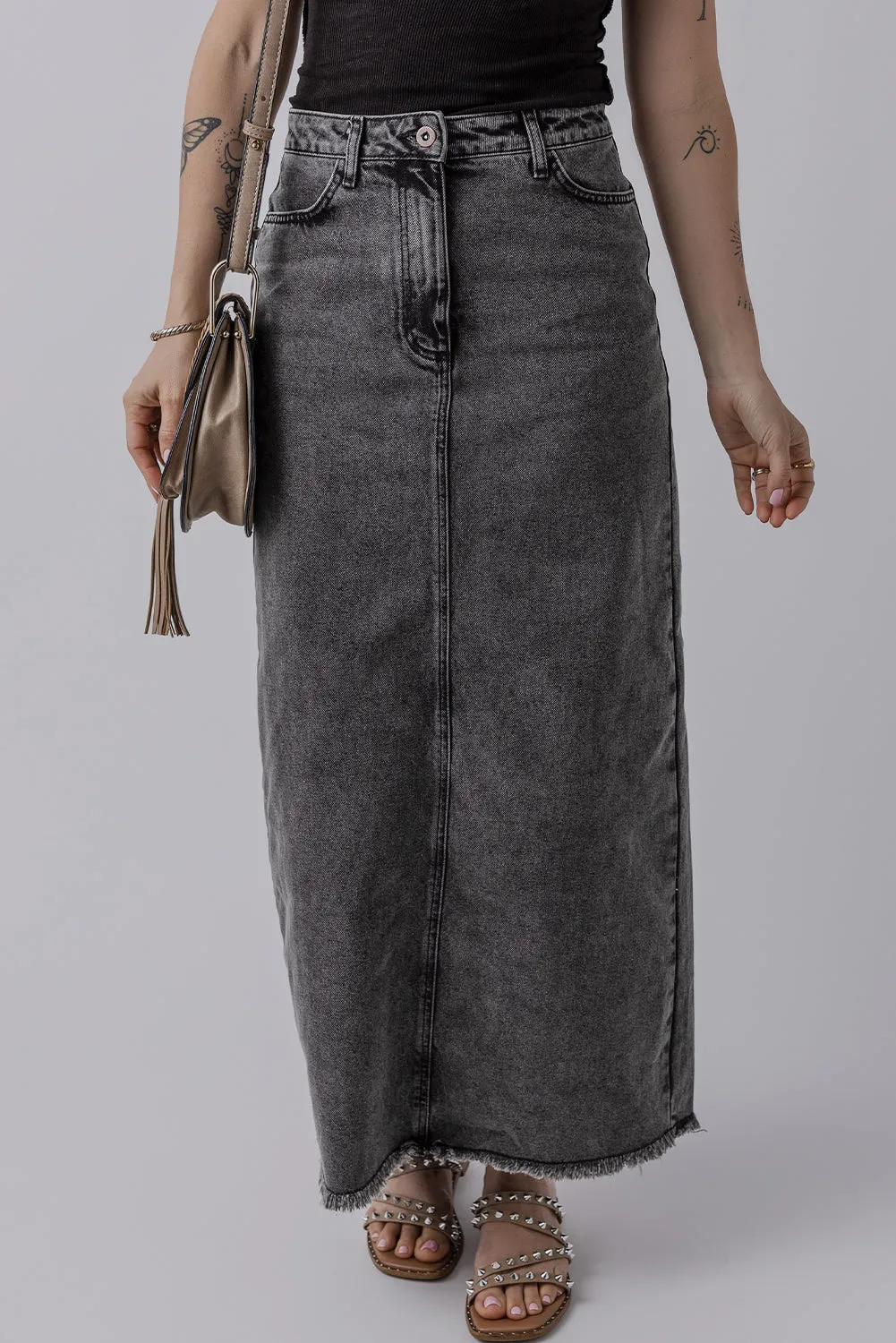 Denim High Waist Long Skirt