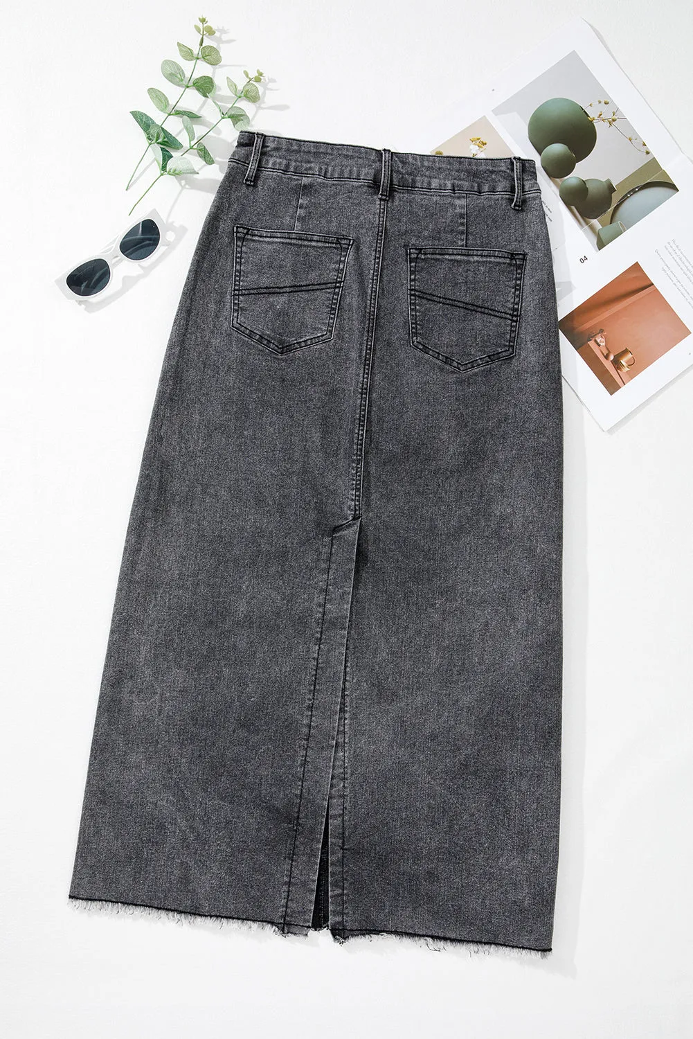 Denim High Waist Long Skirt