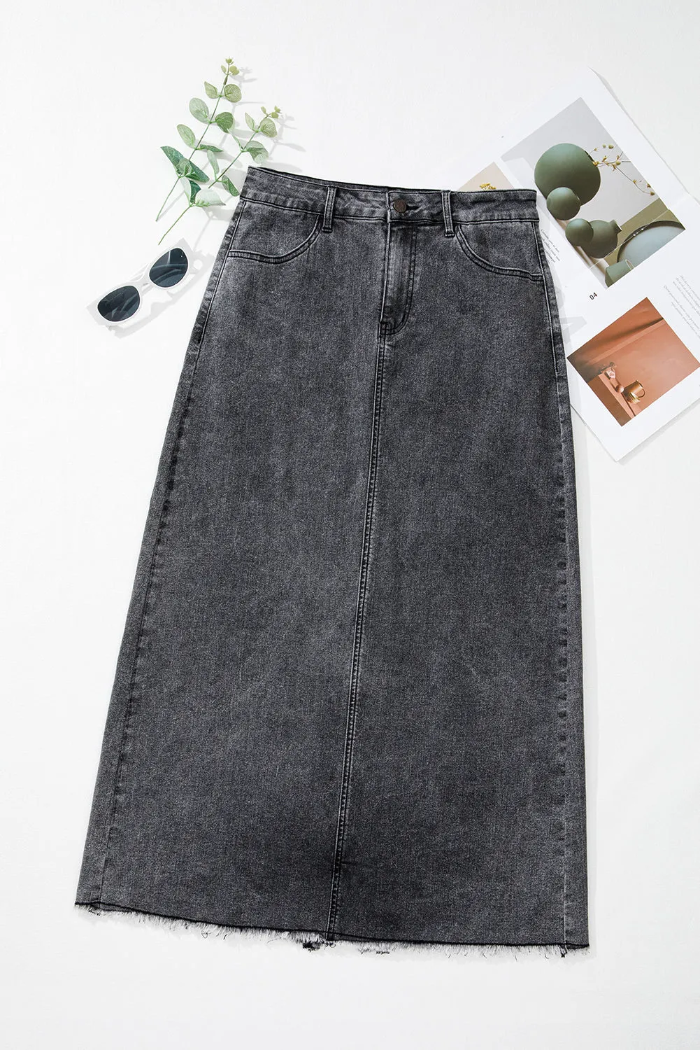 Denim High Waist Long Skirt