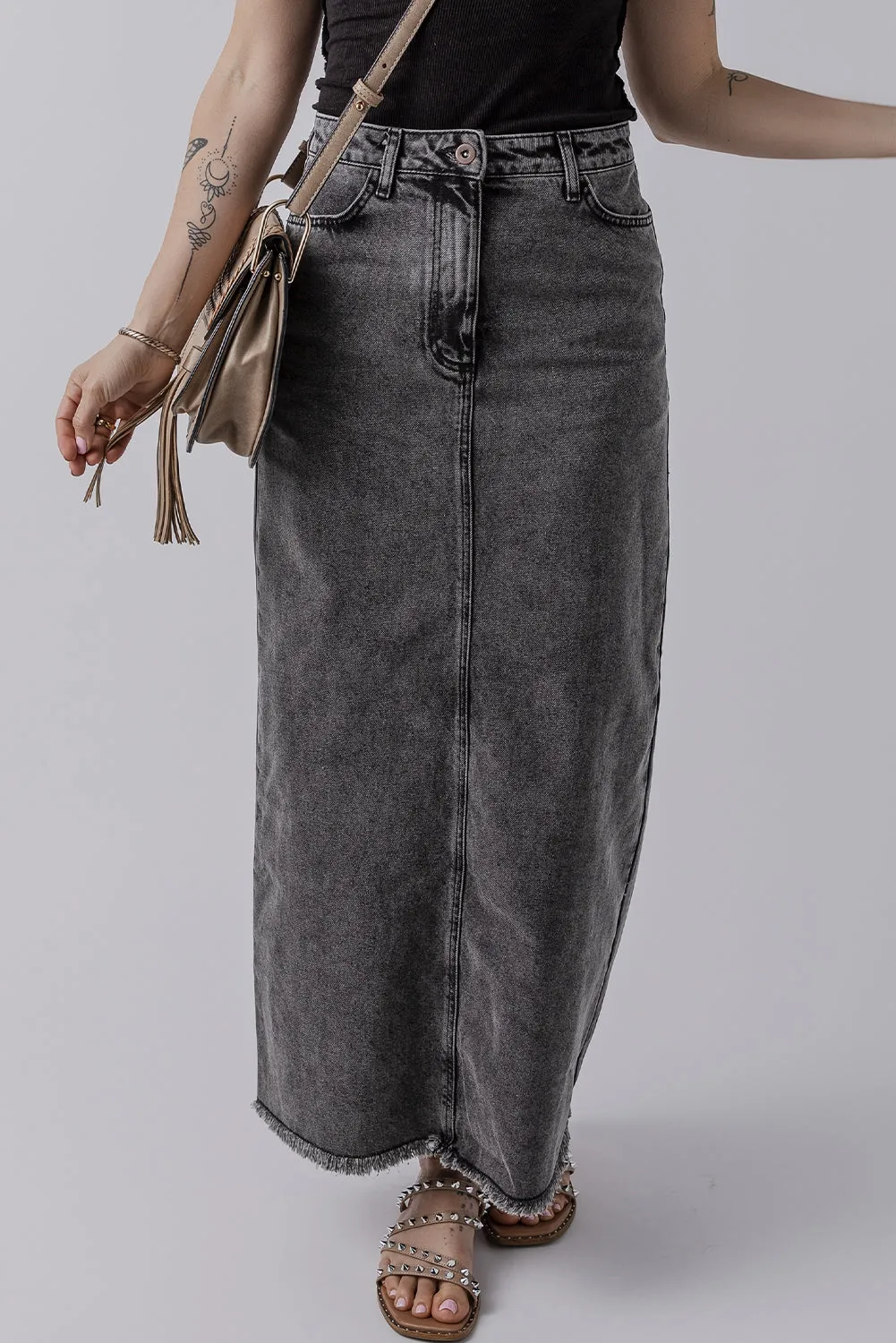 Denim High Waist Long Skirt