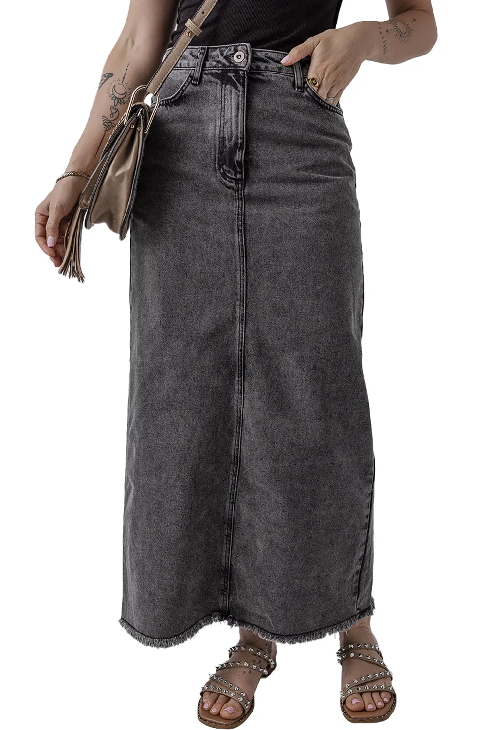Denim High Waist Long Skirt