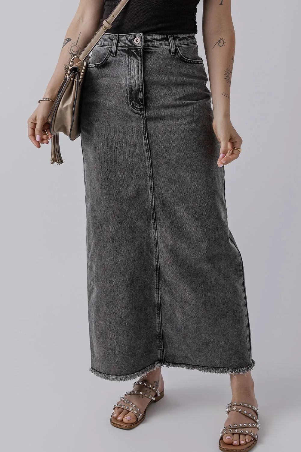 Denim High Waist Long Skirt