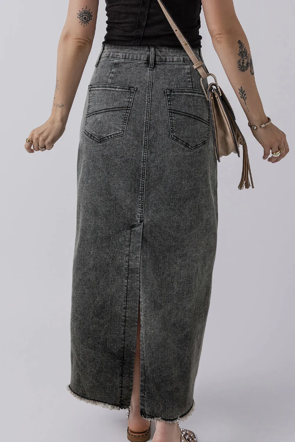 Denim High Waist Long Skirt