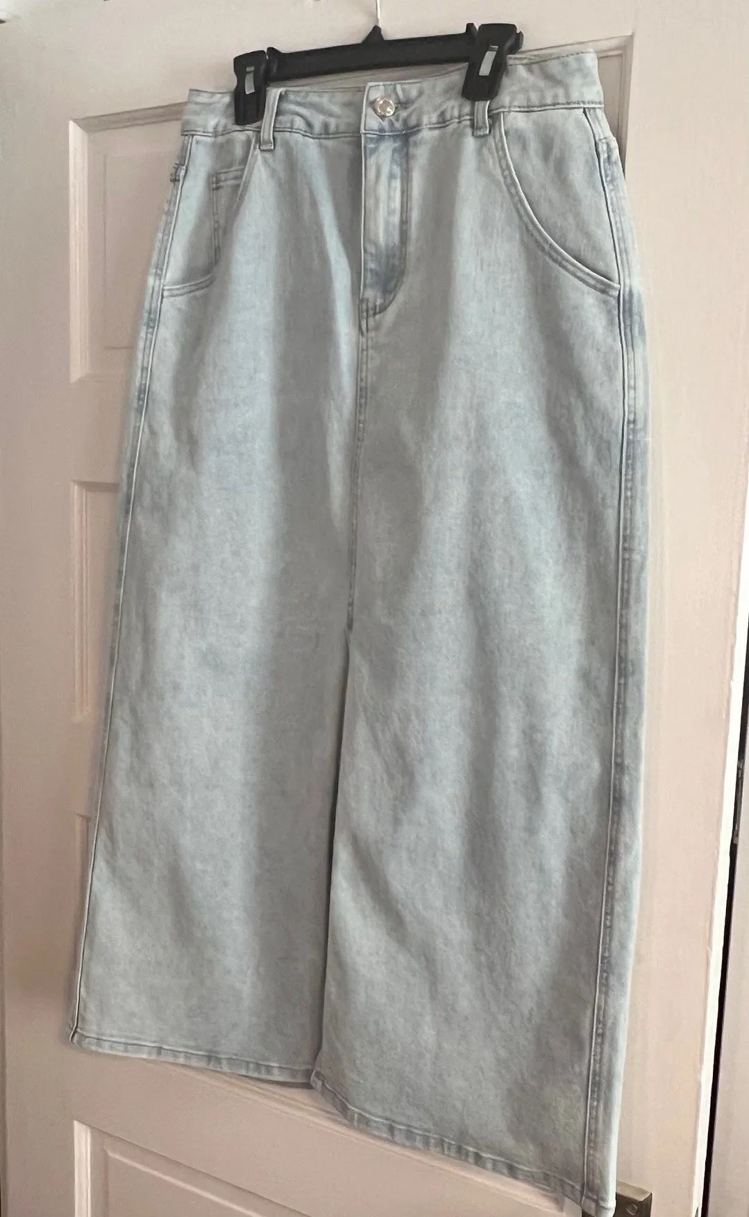 Denim Maxi Skirt with Front Slit by ITOO