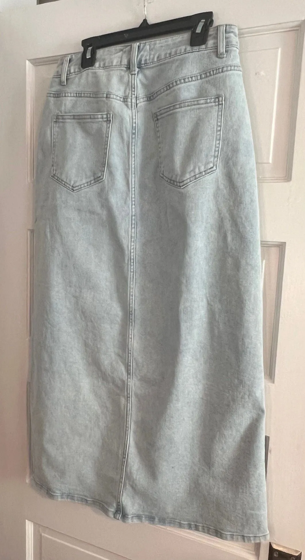 Denim Maxi Skirt with Front Slit by ITOO