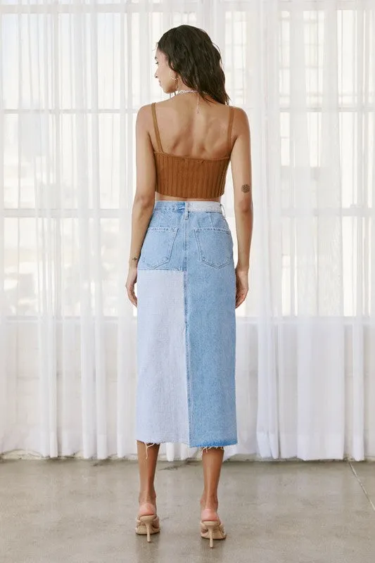 Denim Mix Midi Skirt