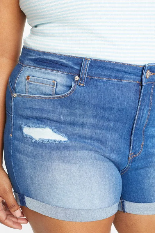 DESTRESSED CURVY ROLL CUFFED SHORT