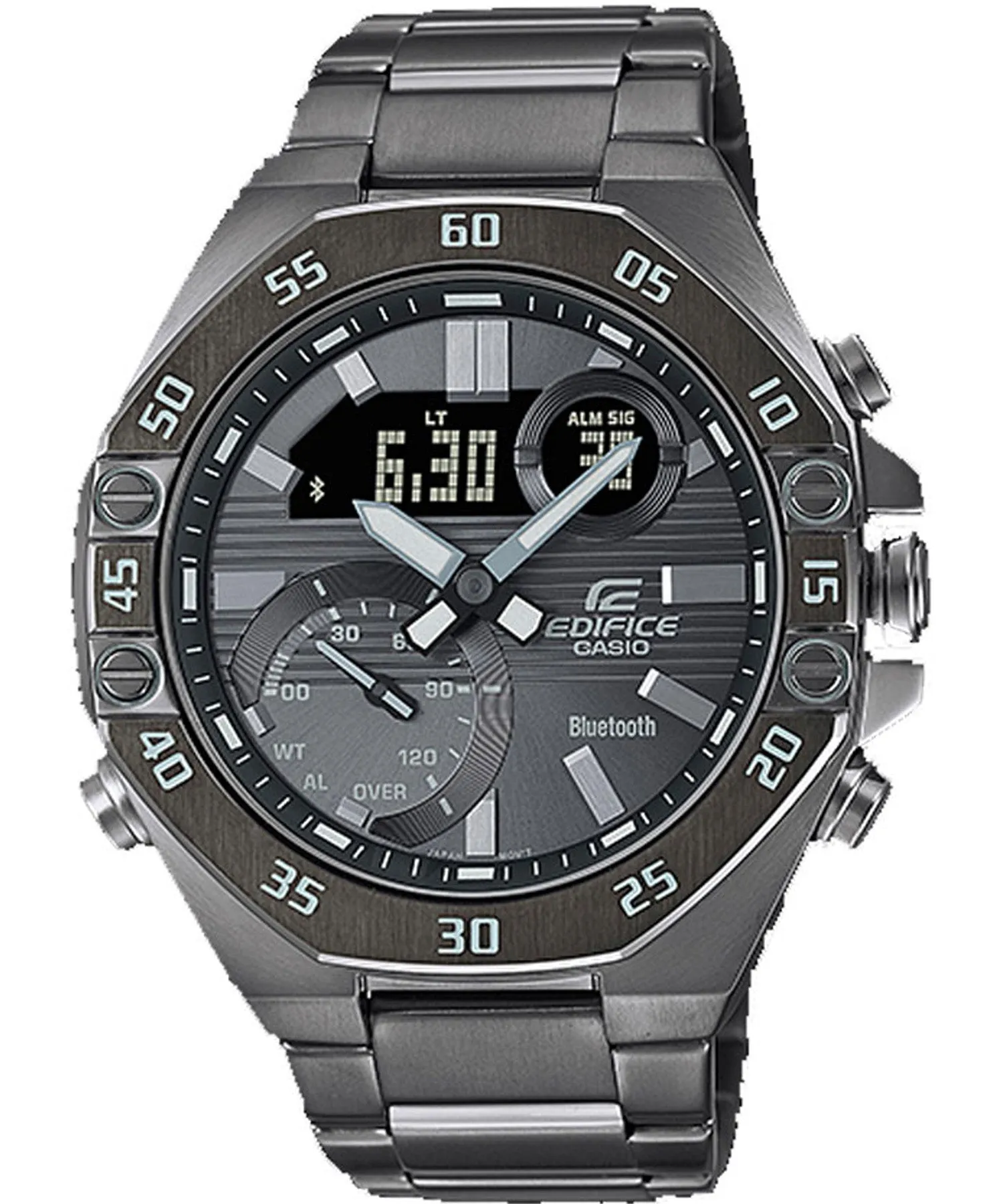 Edifice Solar powered Smart Link Analog-Digital Grey Dial Stainless Steel Band Men's Watch, ECB-10DC-1BDF