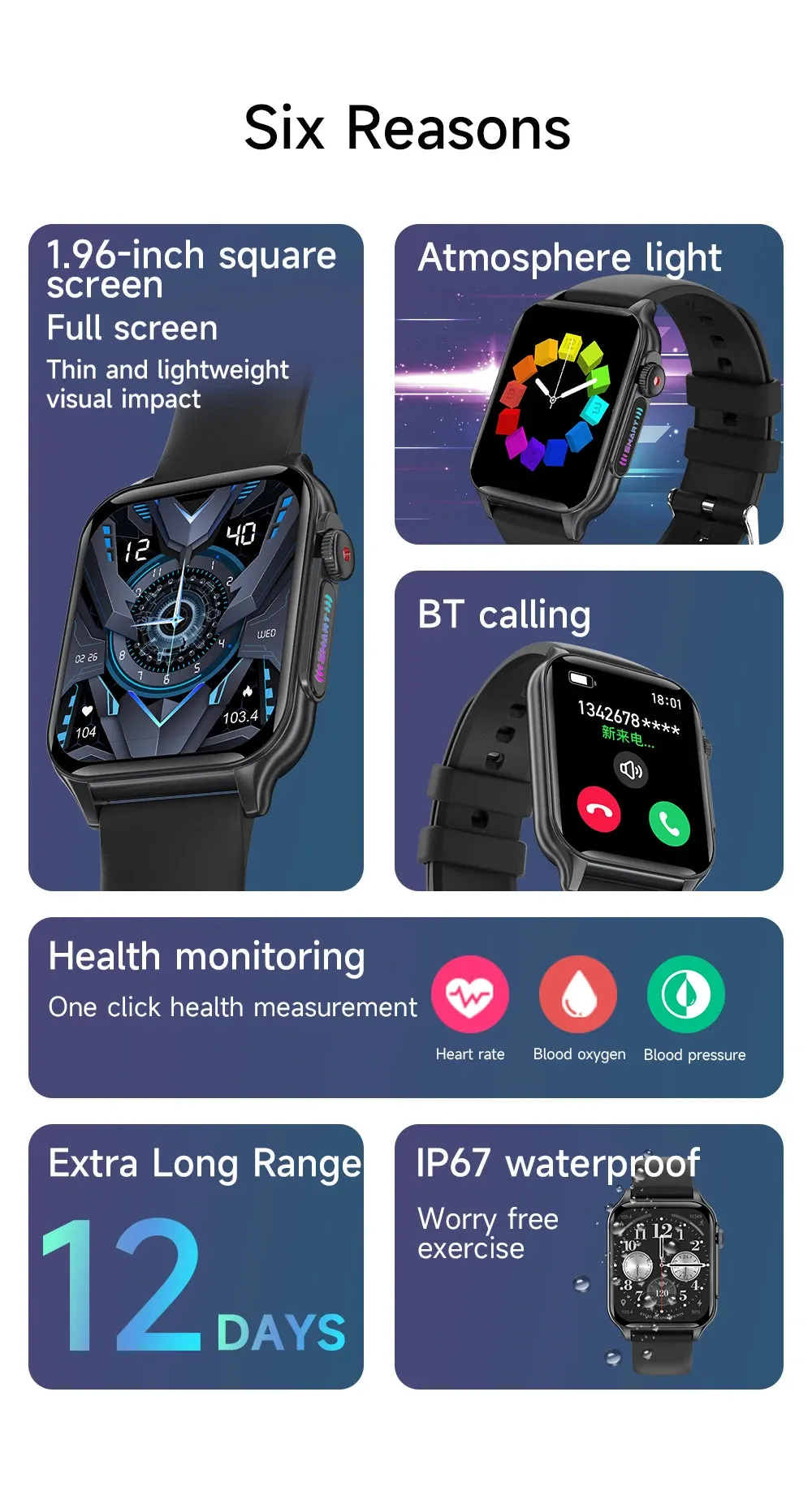 EFFEOKKI 1.96" HD Display Smart Fitness Watch