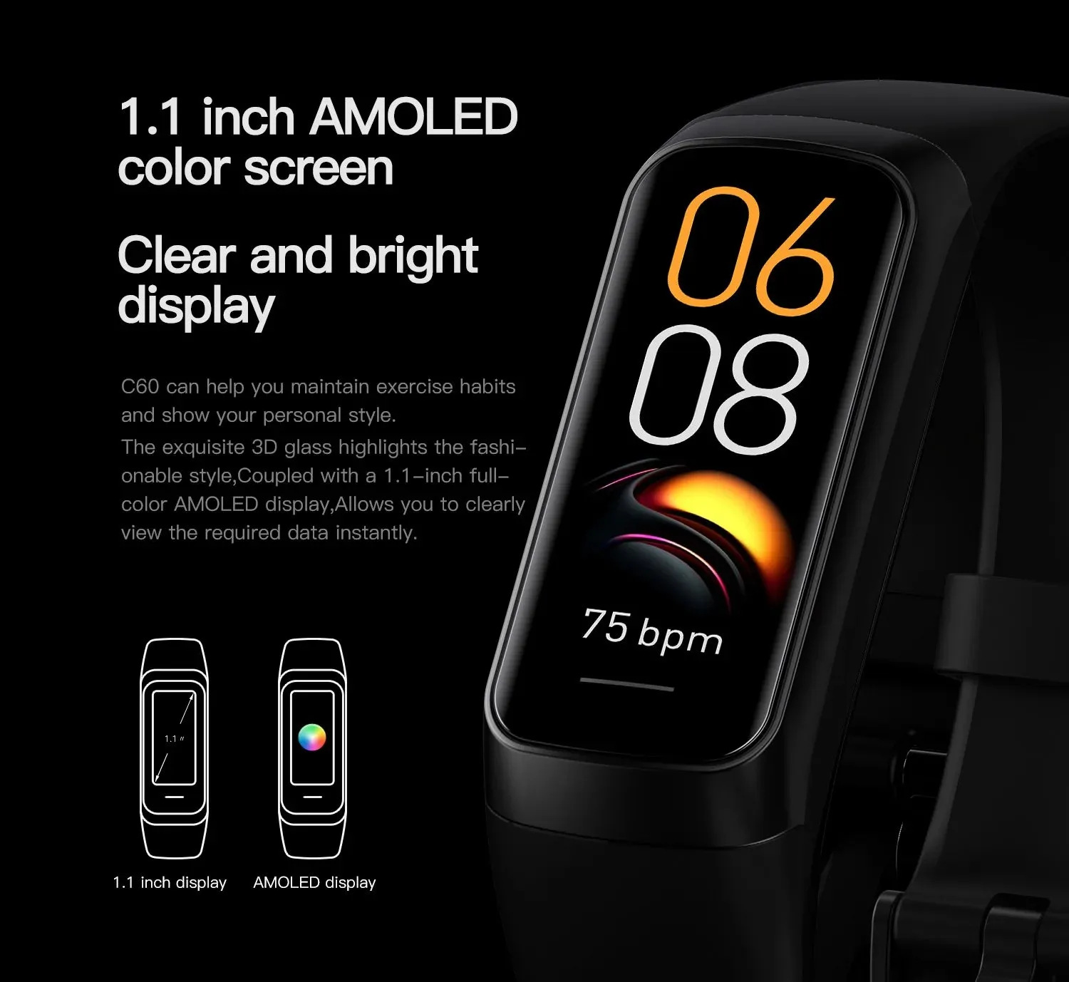 EFFEOKKI C60 1.10" AMOLED Smart Fitness Band