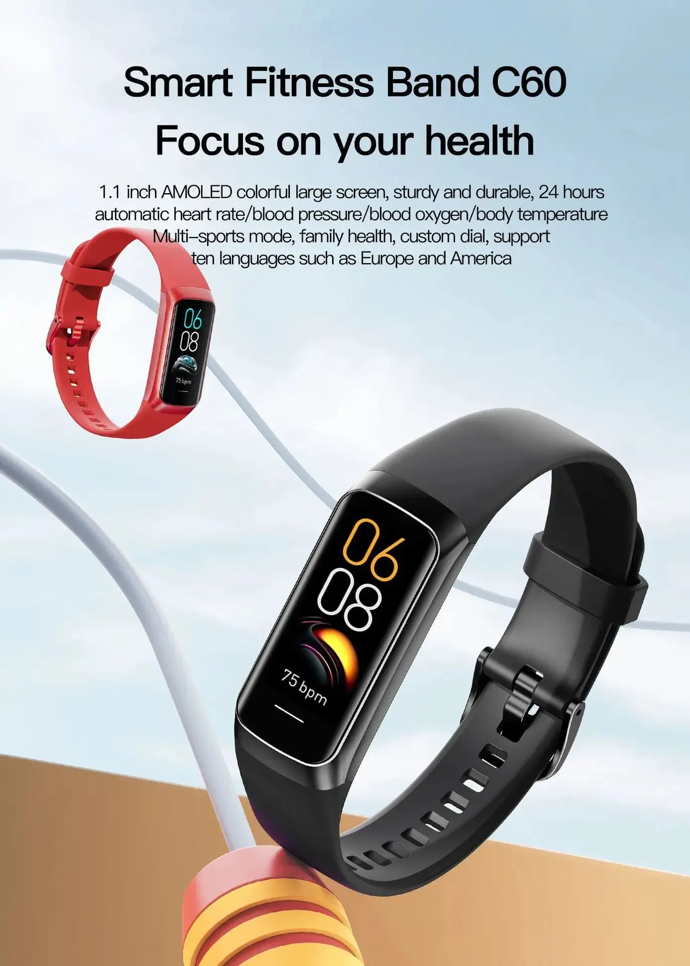 EFFEOKKI C60 1.10" AMOLED Smart Fitness Band