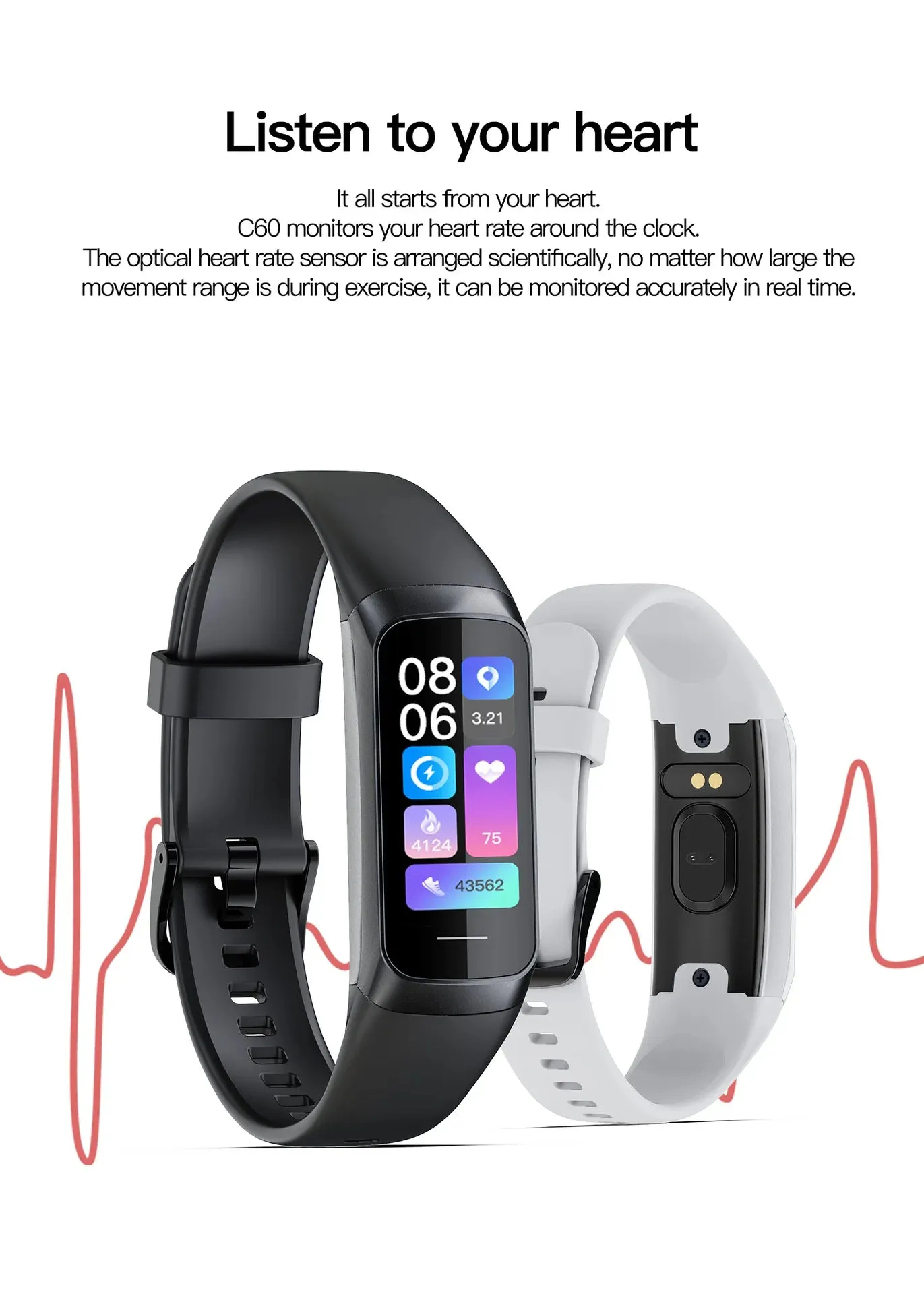 EFFEOKKI C60 1.10" AMOLED Smart Fitness Band