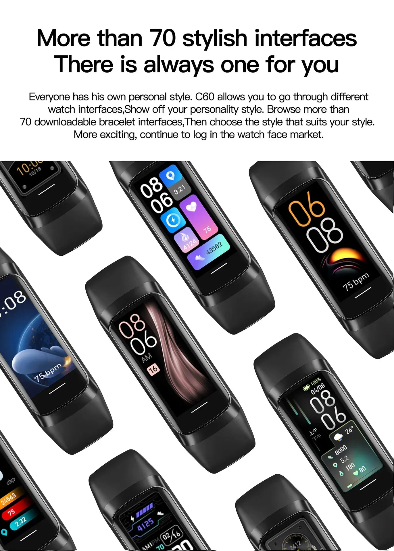 EFFEOKKI C60 1.10" AMOLED Smart Fitness Band
