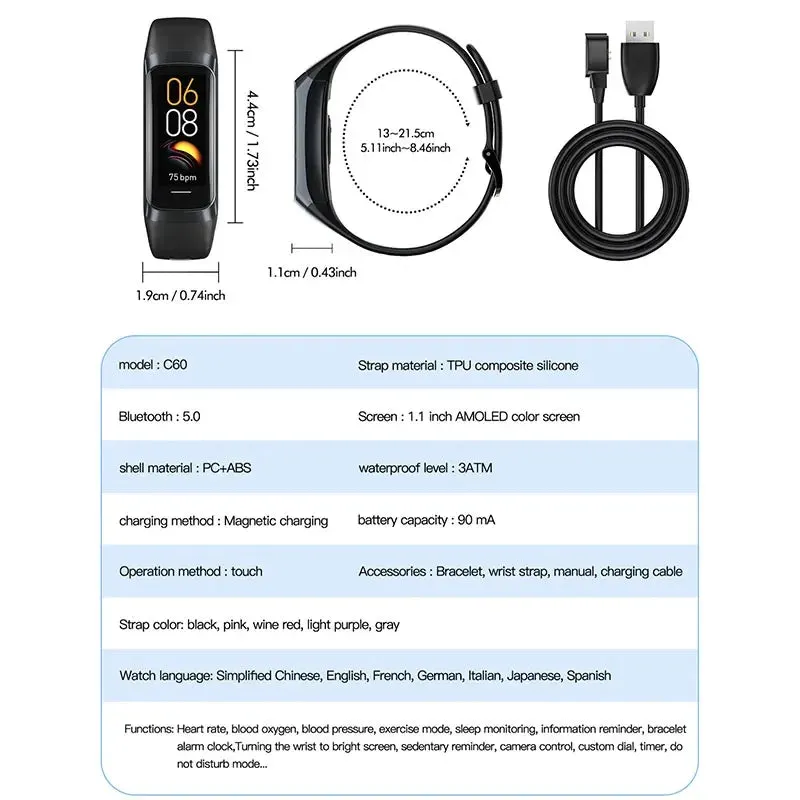 EFFEOKKI C60 1.10" AMOLED Smart Fitness Band