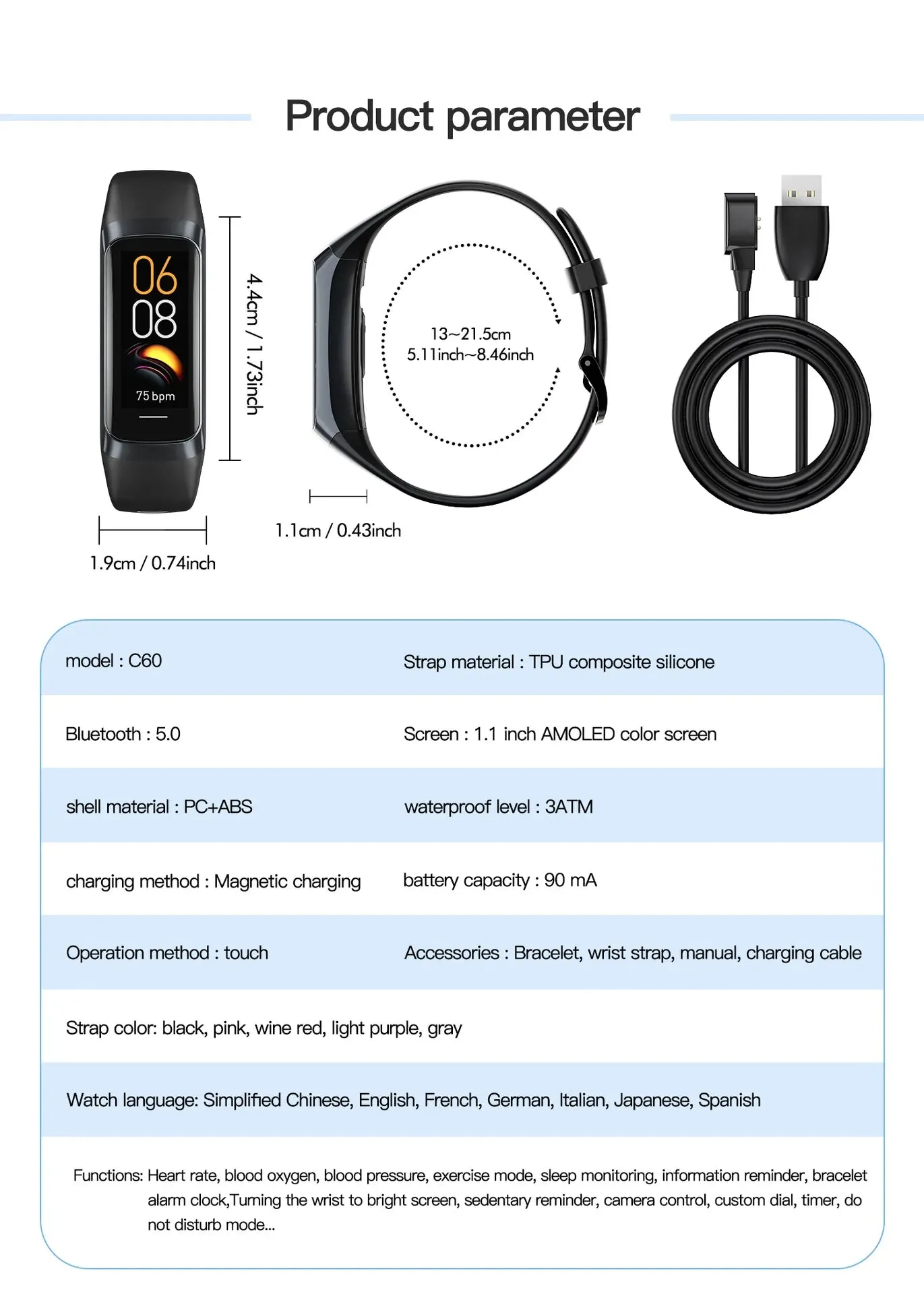 EFFEOKKI C60 1.10" AMOLED Smart Fitness Band