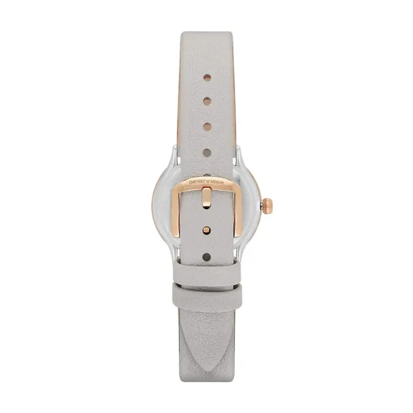 EMPORIO ARMANI Alpha Grey Leather Strap Mother Of Pearl Dial Quartz Watch for Ladies - AR1964