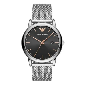 Emporio Armani Luigi Silver Mesh Bracelet Black Dial Quartz Watch for Gents - AR11272