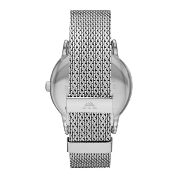 Emporio Armani Luigi Silver Mesh Bracelet Black Dial Quartz Watch for Gents - AR11272
