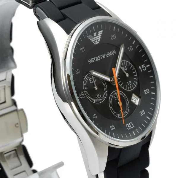 EMPORIO ARMANI Sport Black Rubber Strap Black Dial Chronograph Quartz Watch for Gents - AR5858