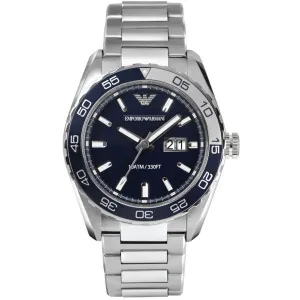 EMPORIO ARMANI Sportivo Silver Stainless Steel Blue Dial Quartz Watch for Gents - AR6048