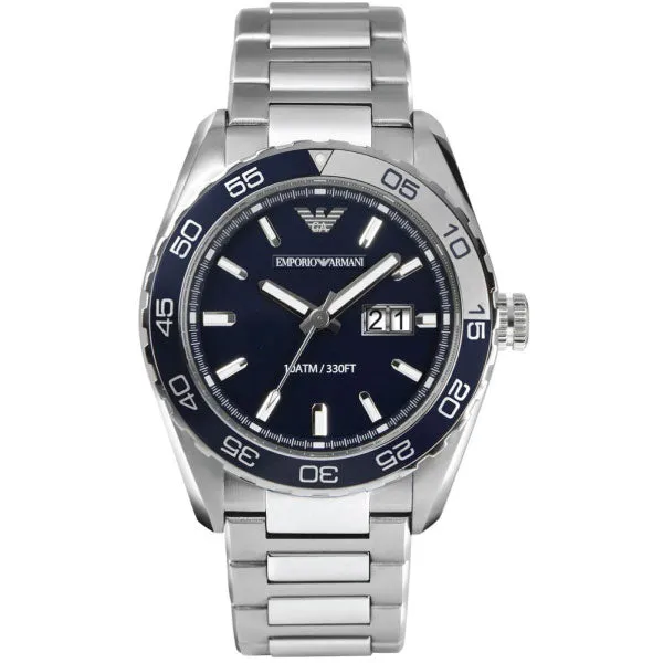 EMPORIO ARMANI Sportivo Silver Stainless Steel Blue Dial Quartz Watch for Gents - AR6048