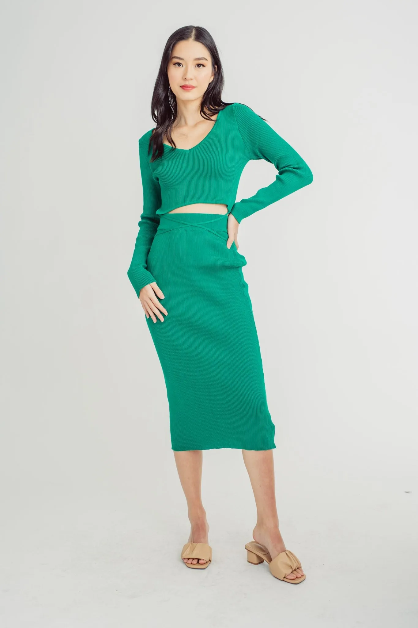 Ernie Green Knitted Elasric Waistline A-Line Midi Skirt
