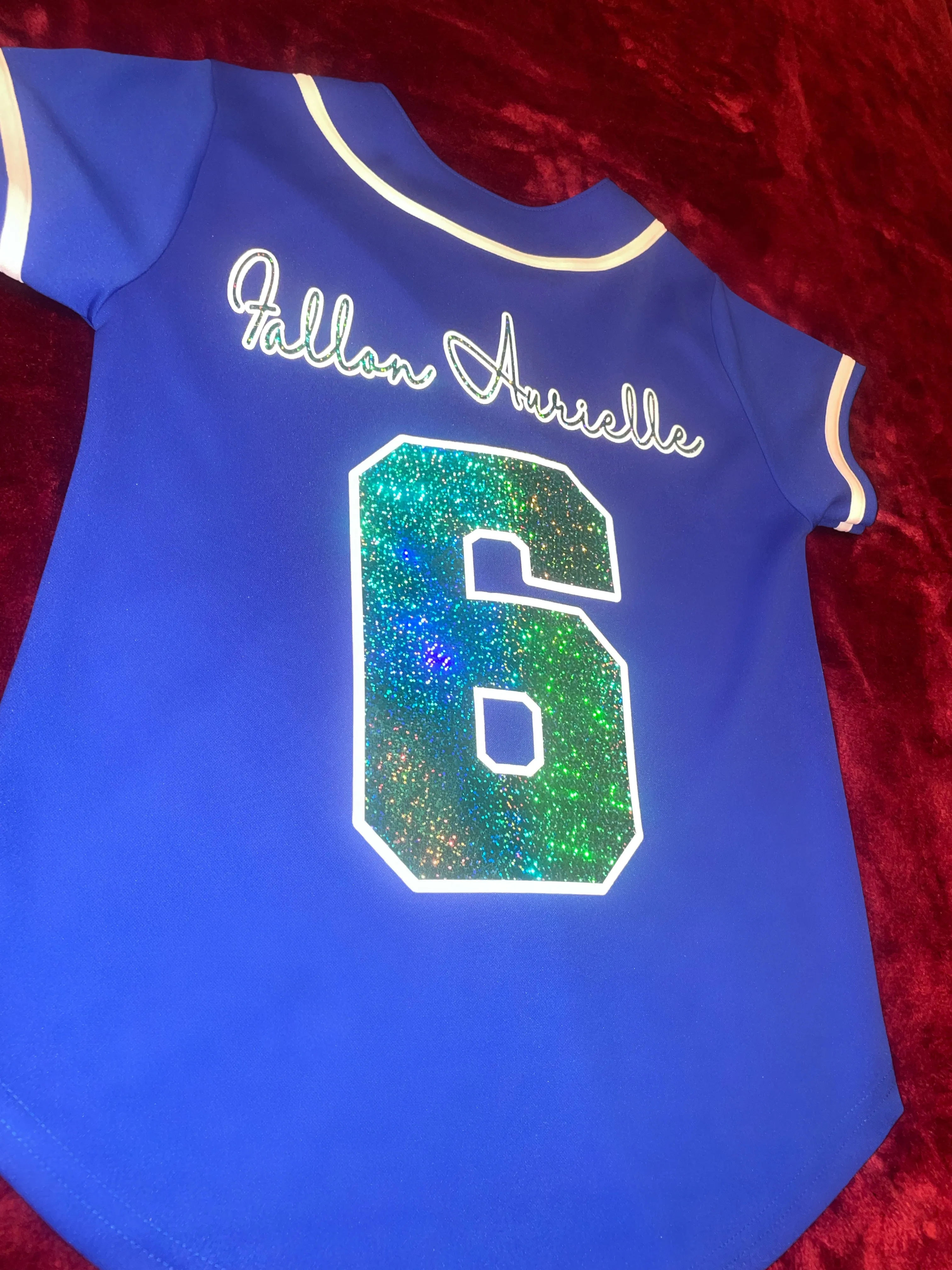 F.A. & Fallon Aurielle 6 Unisex Signature Baseball Jersey (Royal Blue, Aqua Blue & White)