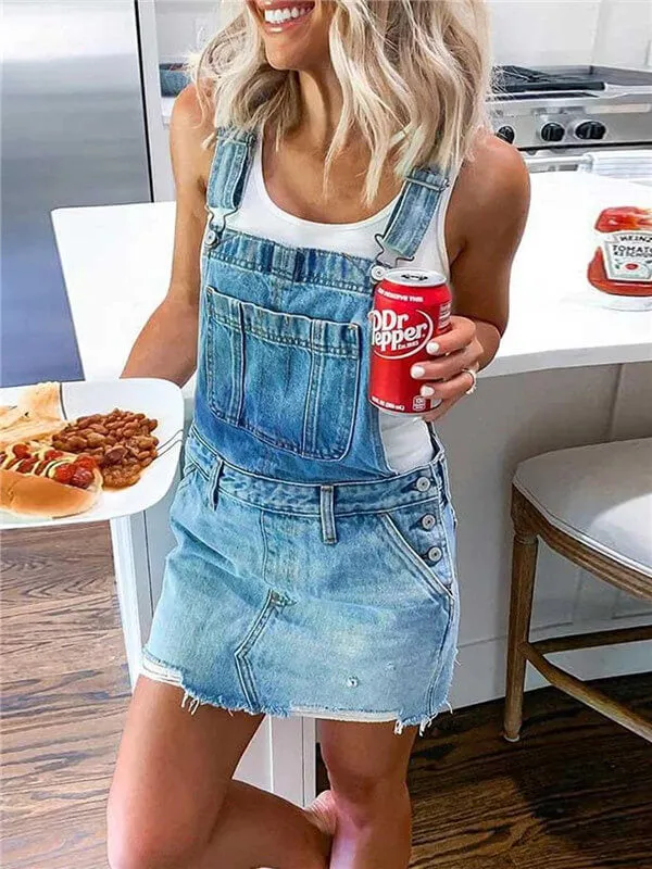 Fashion Women's Slim Fit Adjustable Short Skirt With Denim Straps