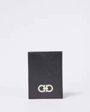 Ferragamo Black Leather Gancini Bi Fold Wallet