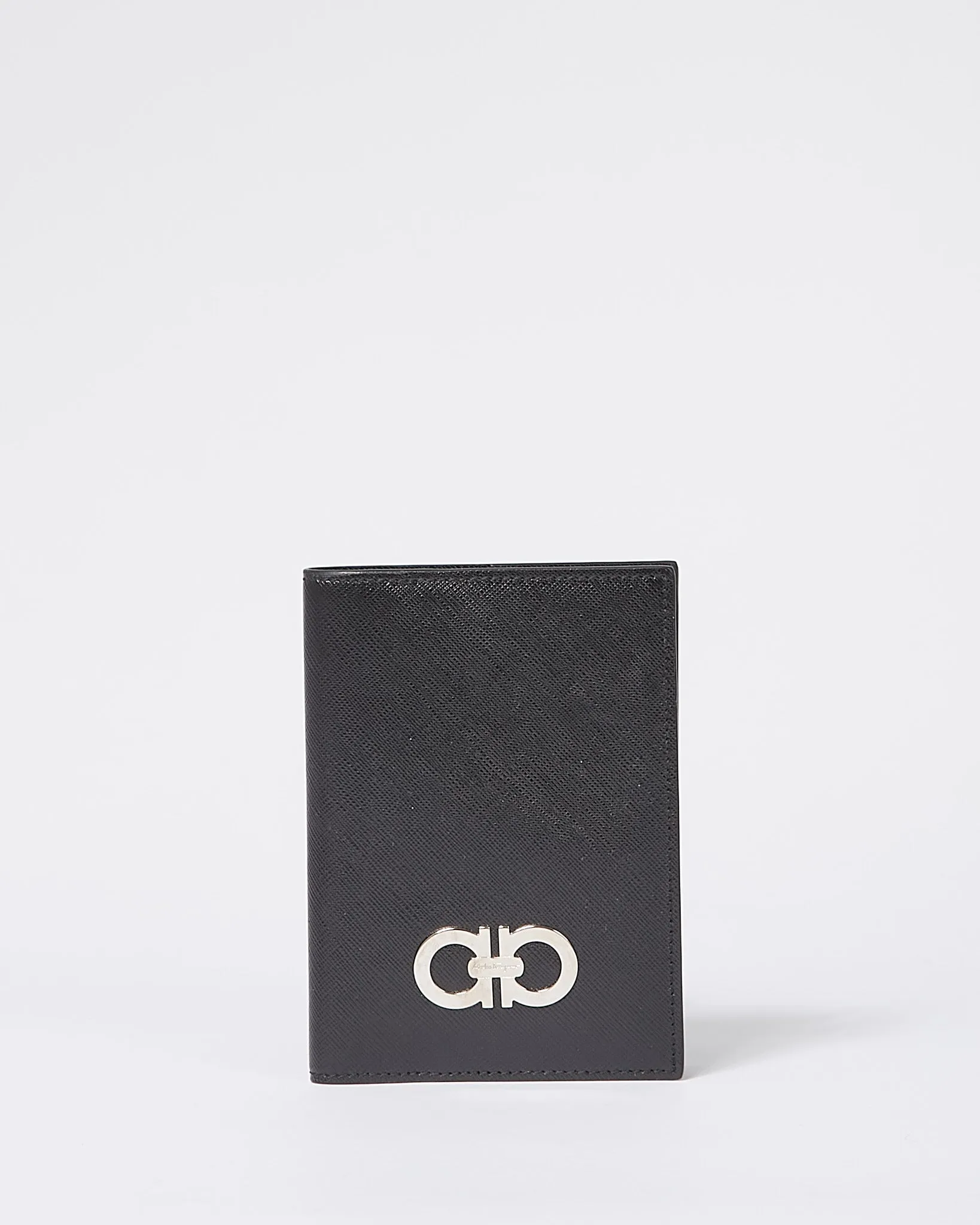 Ferragamo Black Leather Gancini Bi Fold Wallet