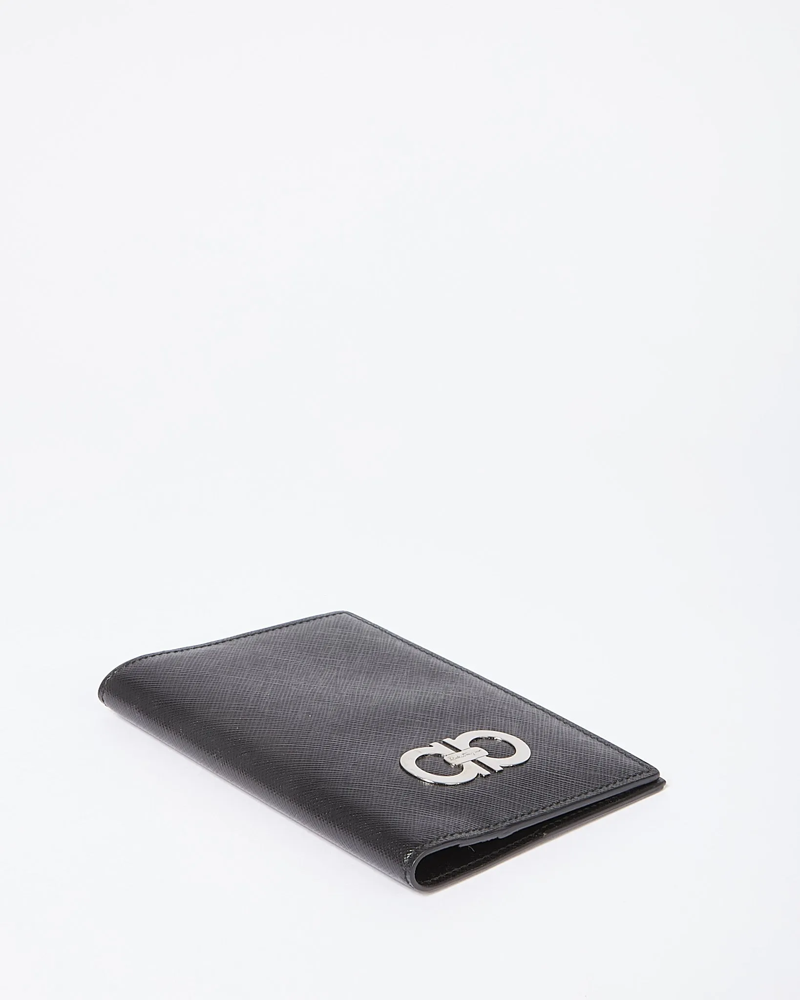 Ferragamo Black Leather Gancini Bi Fold Wallet