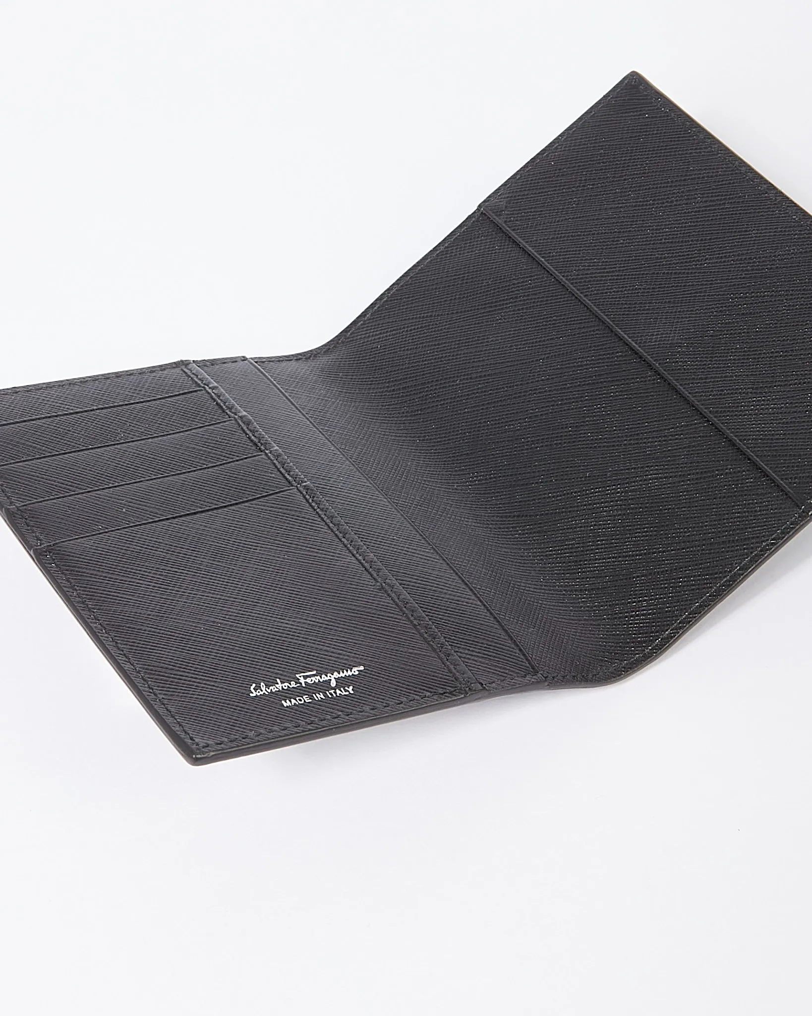 Ferragamo Black Leather Gancini Bi Fold Wallet