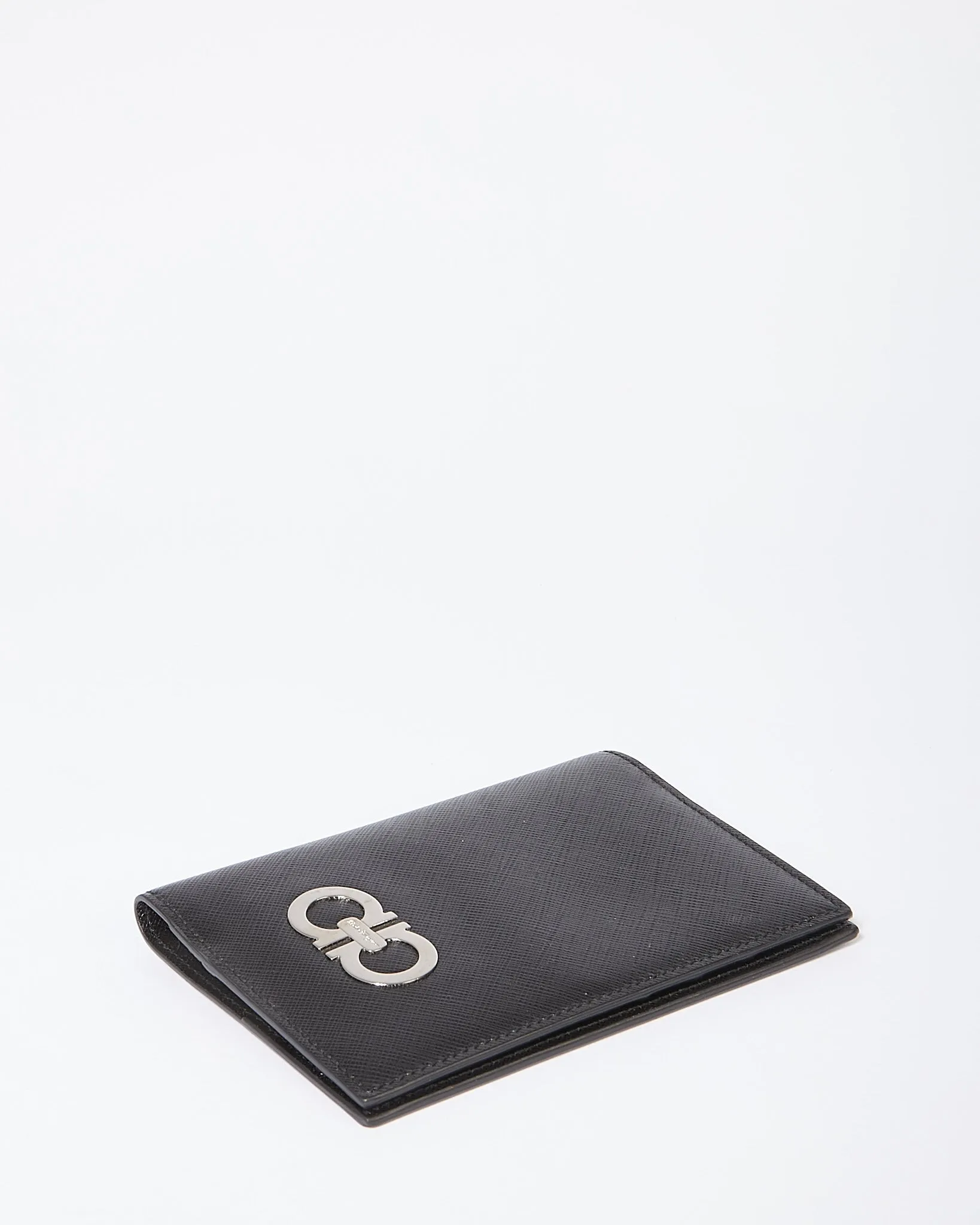 Ferragamo Black Leather Gancini Bi Fold Wallet