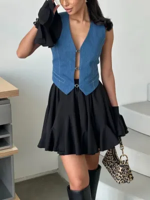 Fish Tail Pleated White/Black Short Mini Skirt A-Line High Waist Sexy Chic Retro Elastic Waist Short Skirt