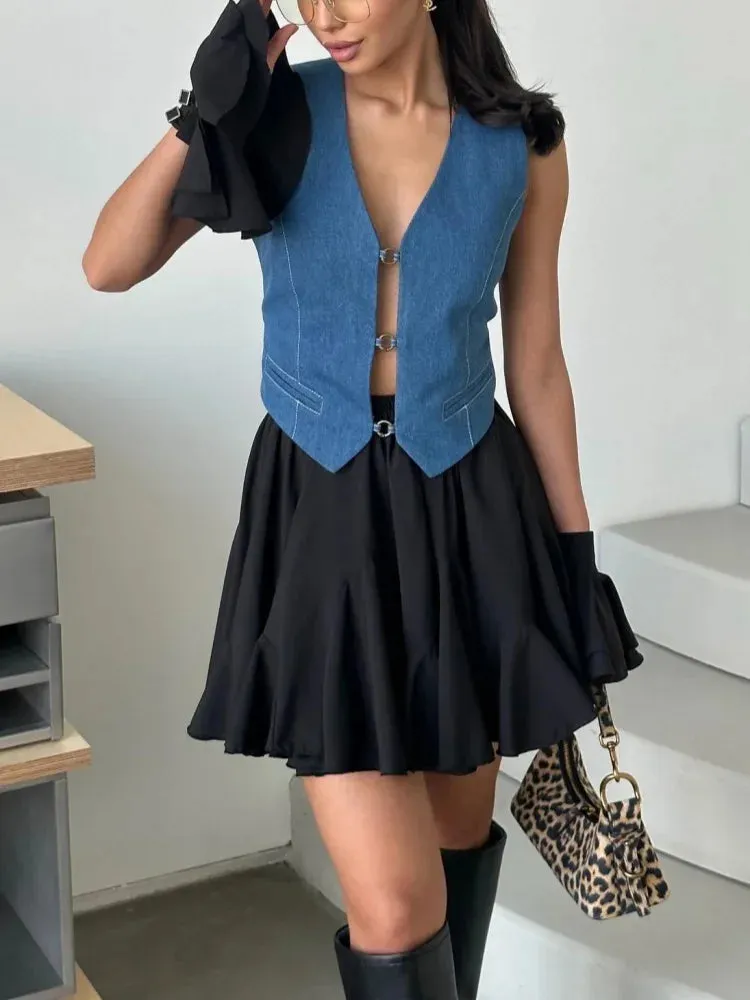 Fish Tail Pleated White/Black Short Mini Skirt A-Line High Waist Sexy Chic Retro Elastic Waist Short Skirt