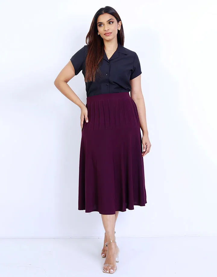 Flared Pleated Midi Skirt