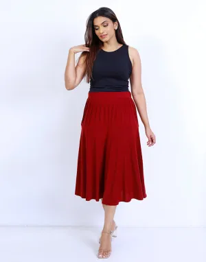 Flared Pleated Midi Skirt