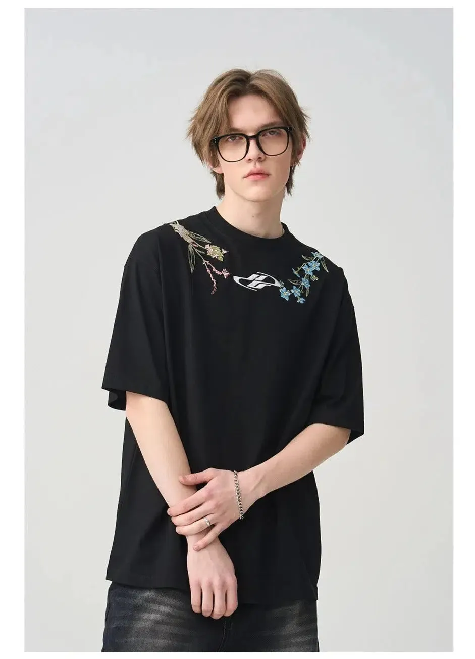 Floral Embroidered Crewneck T-shirt