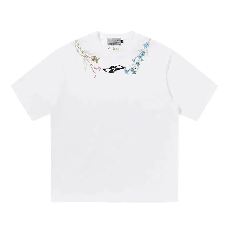Floral Embroidered Crewneck T-shirt