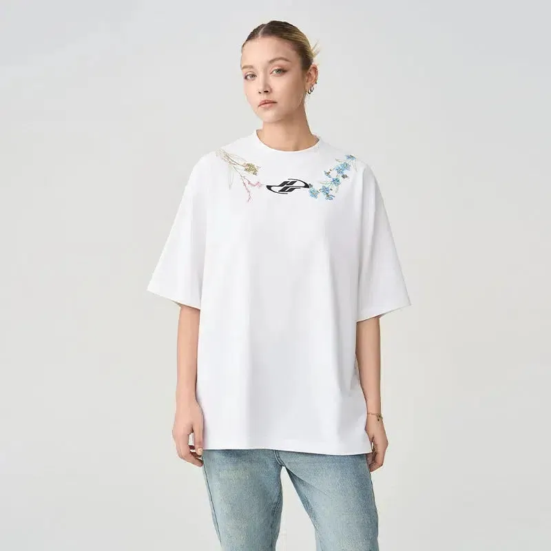 Floral Embroidered Crewneck T-shirt