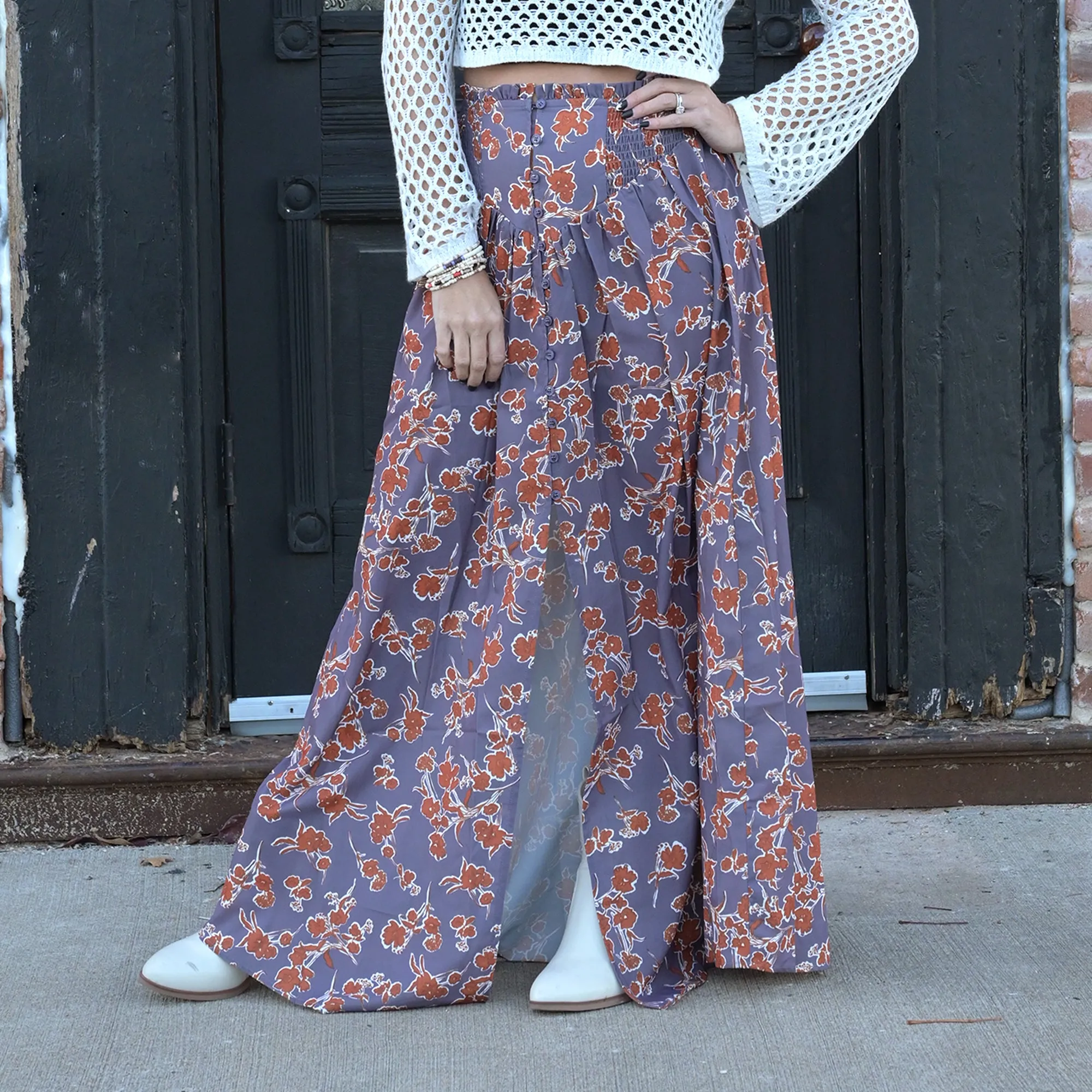 Floral Smock Waist Maxi Skirt