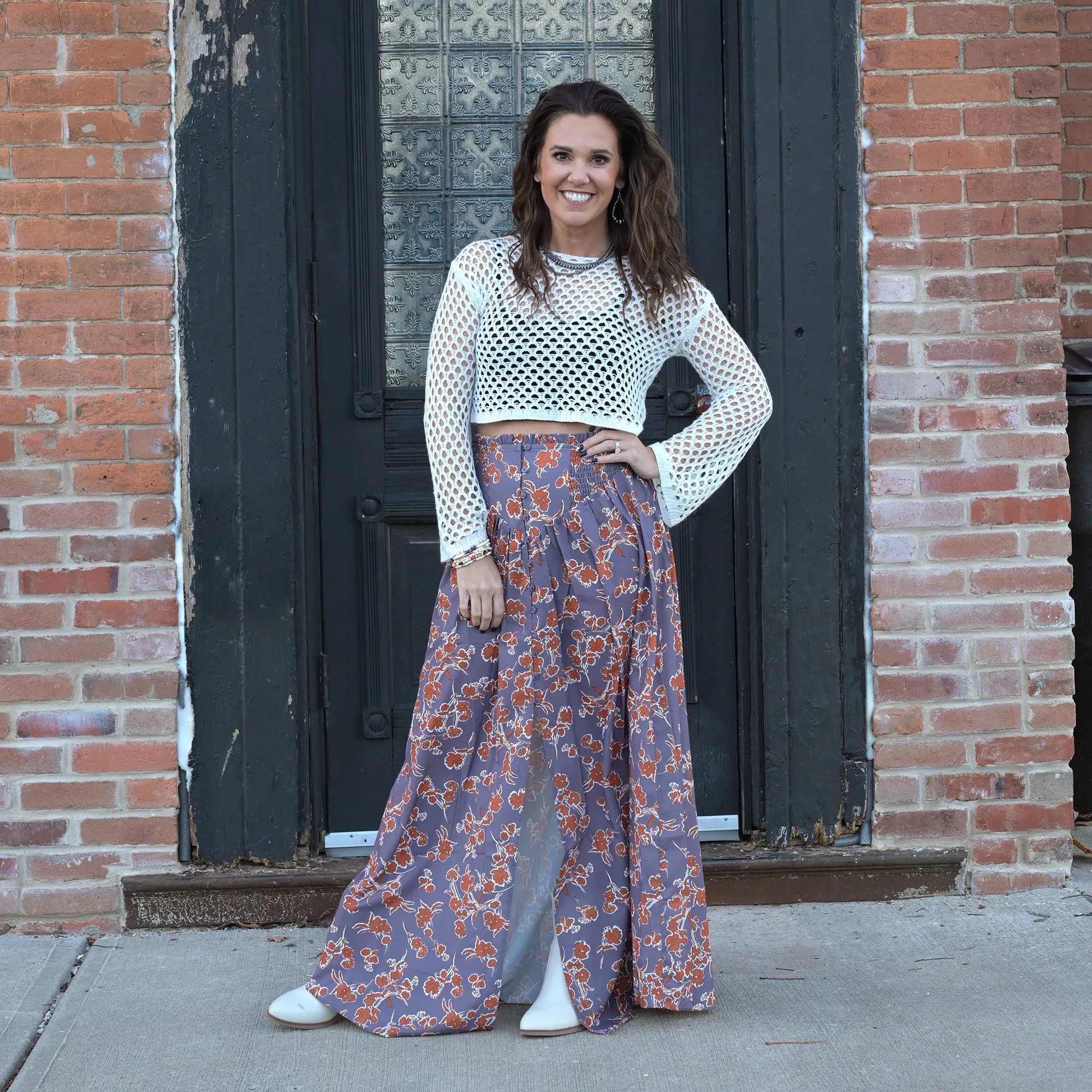 Floral Smock Waist Maxi Skirt