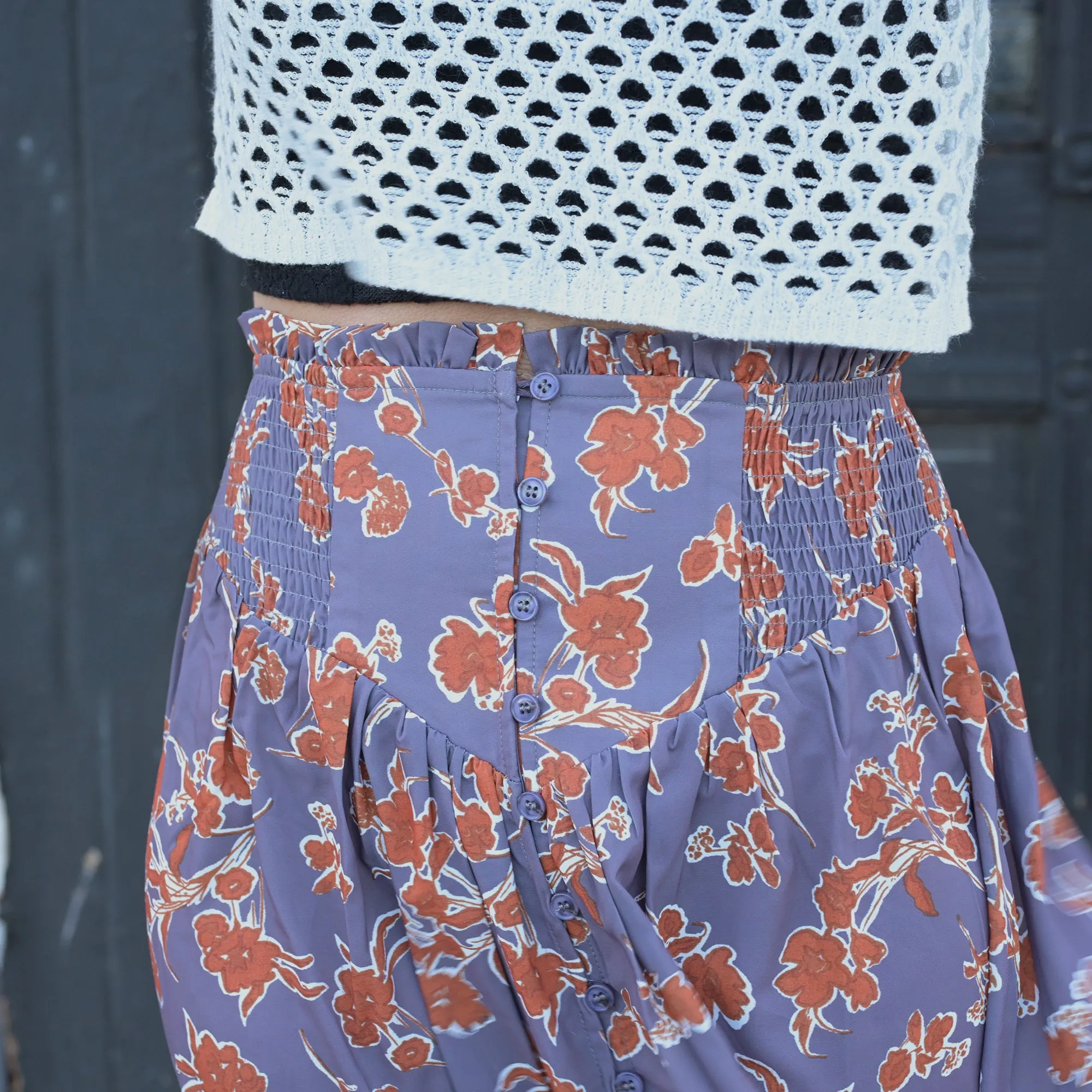 Floral Smock Waist Maxi Skirt