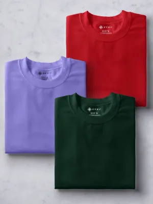 Forest Green, Lilac & Red Combo T shirts | Pack of 3