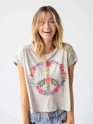 Frankie Cotton Boxy Tee Shirt - Moonstruck Peace Sign-XSmall