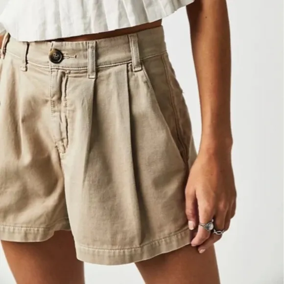 Free People Billie Chino High Waist Shorts Almond Milk Khaki Multi Sizes NWT