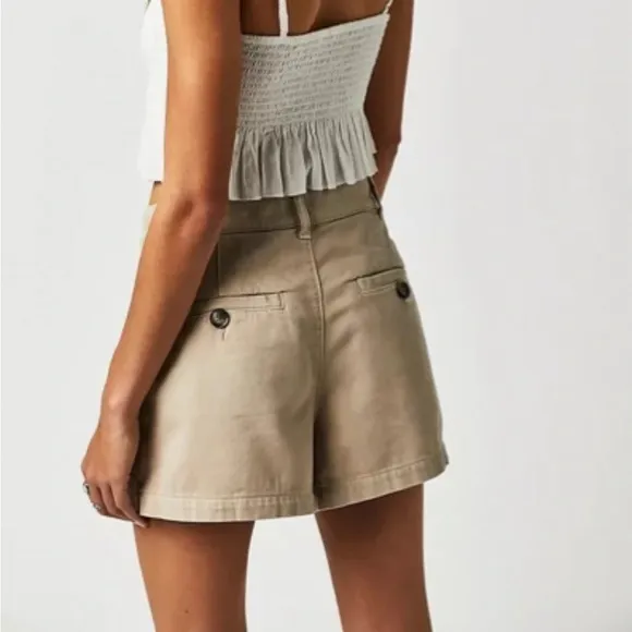 Free People Billie Chino High Waist Shorts Almond Milk Khaki Multi Sizes NWT