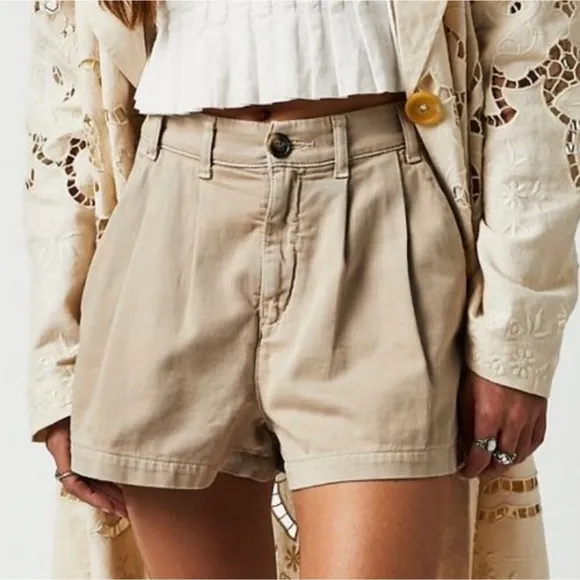 Free People Billie Chino High Waist Shorts Almond Milk Khaki Multi Sizes NWT